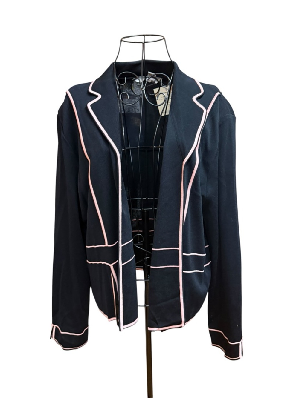 Ming Wang Black Open-Front Blazer with Pink Piping